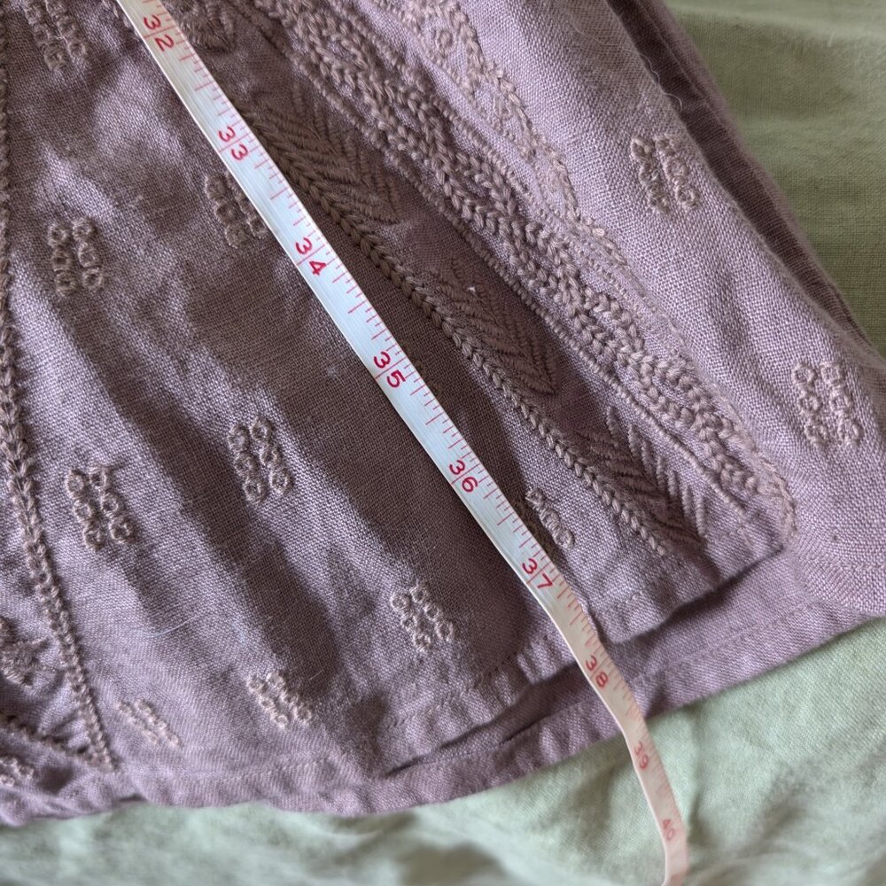 100% Linen Boho Embroidered Maxi Skirt - Taupe Small - Picture 4 of 7